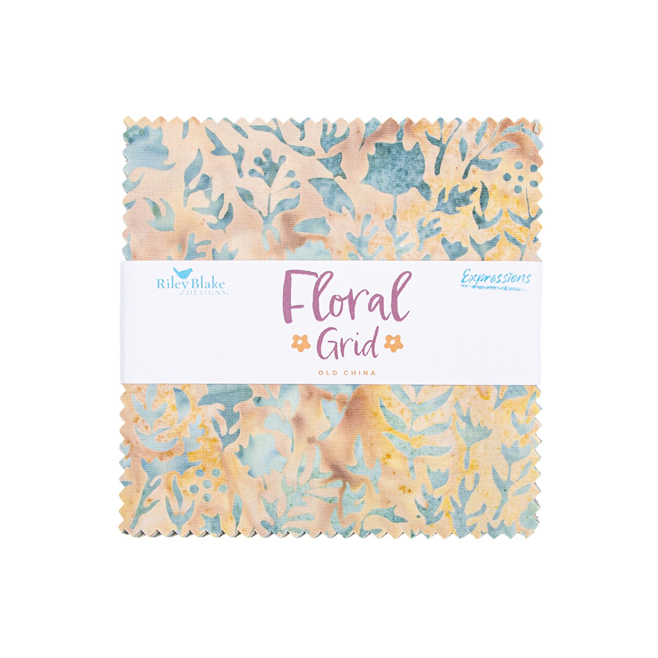Expressions Batiks 5" Square Pack (Charm Pack / 5" Stacker) in Floral Grid Old China by Riley Blake Designs for Riley Blake (5-23465B-42)